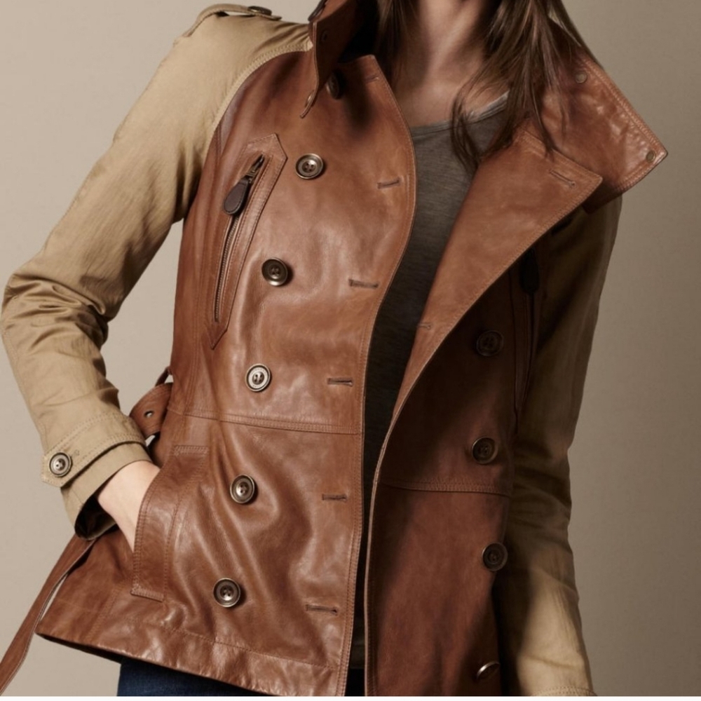 BURBERRY Brit Malt Leather/Cotton Short Trench Coat Size 2